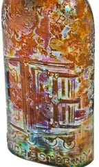 intact late nineteenth century chicago privy-dug amber flask shaped medicine bottle of "warner's safe kidney cure" manufactured for hulbert harrington warner