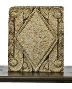 single depression era antique american art deco c. 1931 "marbleized" exterior glazed nortown theater terra cotta building facade endcap with diamond motif