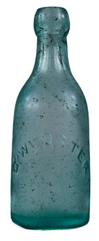 intact original c. 1870's chicago privy dug deep blue aqua smooth base gottlieb wurster squat soda or mineral water bottle with applied blobtop