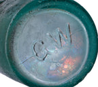 intact original c. 1870's chicago privy dug deep blue aqua smooth base gottlieb wurster squat soda or mineral water bottle with applied blobtop