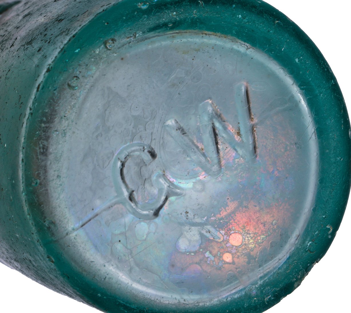 intact original c. 1870's chicago privy dug deep blue aqua smooth base gottlieb wurster squat soda or mineral water bottle with applied blobtop