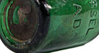 remarkably intact privy-dug c. 1847 light to medium emerald green iron- pontiled mineral water bottle manufactured for philadelphia bottler eugene roussel