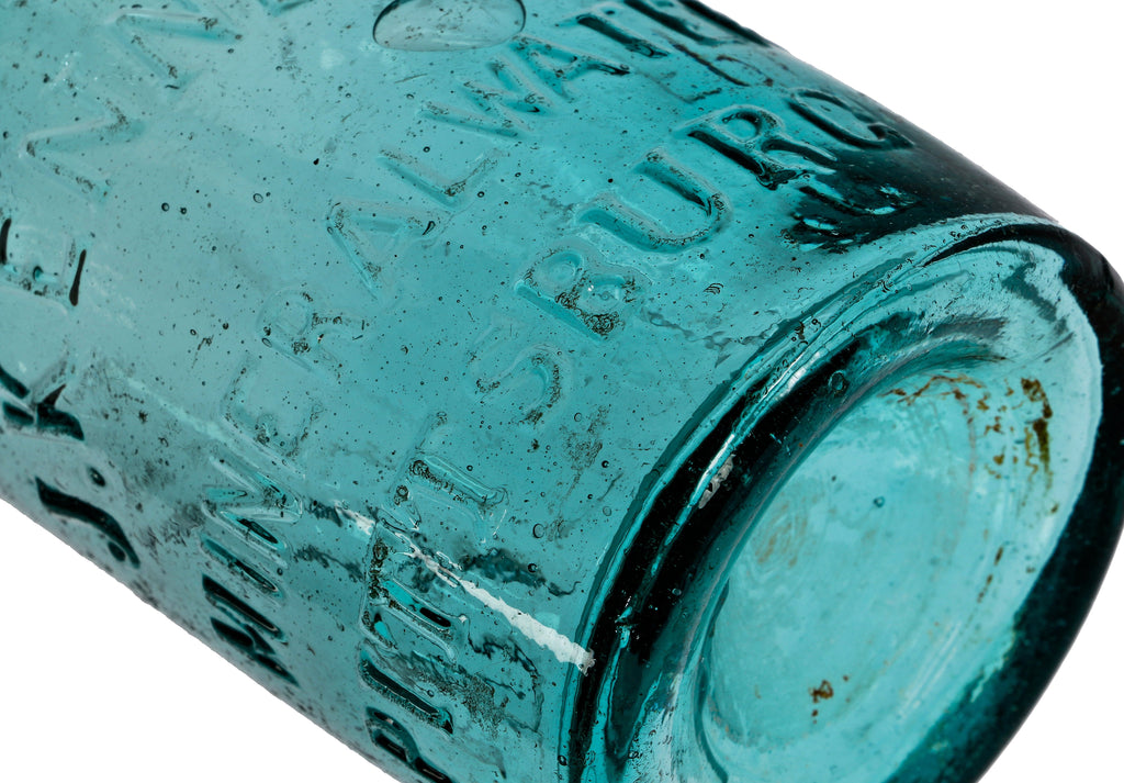 rare and intact early 1850's iron-pontiled applied tapred lip mineral or soda water bottle manufactured for joseph kennedy in pittsburgh, pennsylvania