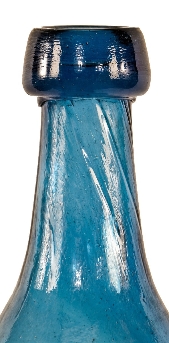 rare 1850's cobalt blue iron-pontiled chicago blobtop e.k. bebbington "aerated sodawater" glass bottle with heavily whittled neck