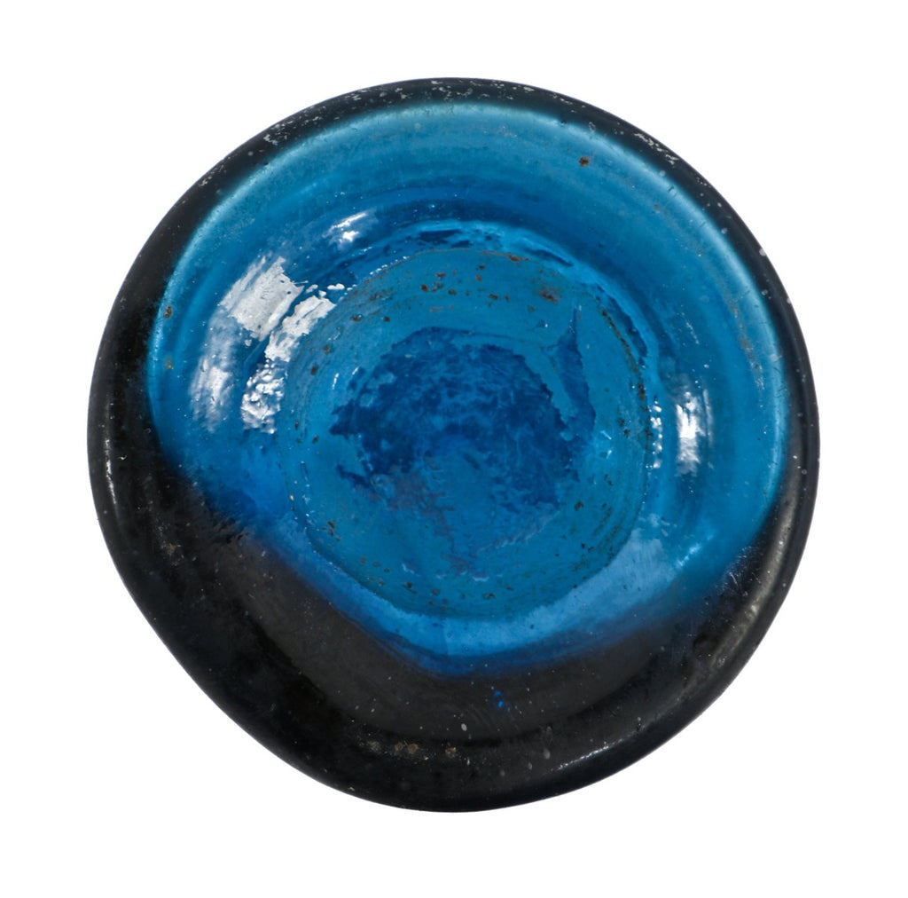 rare 1850's cobalt blue iron-pontiled chicago blobtop e.k. bebbington "aerated sodawater" glass bottle with heavily whittled neck