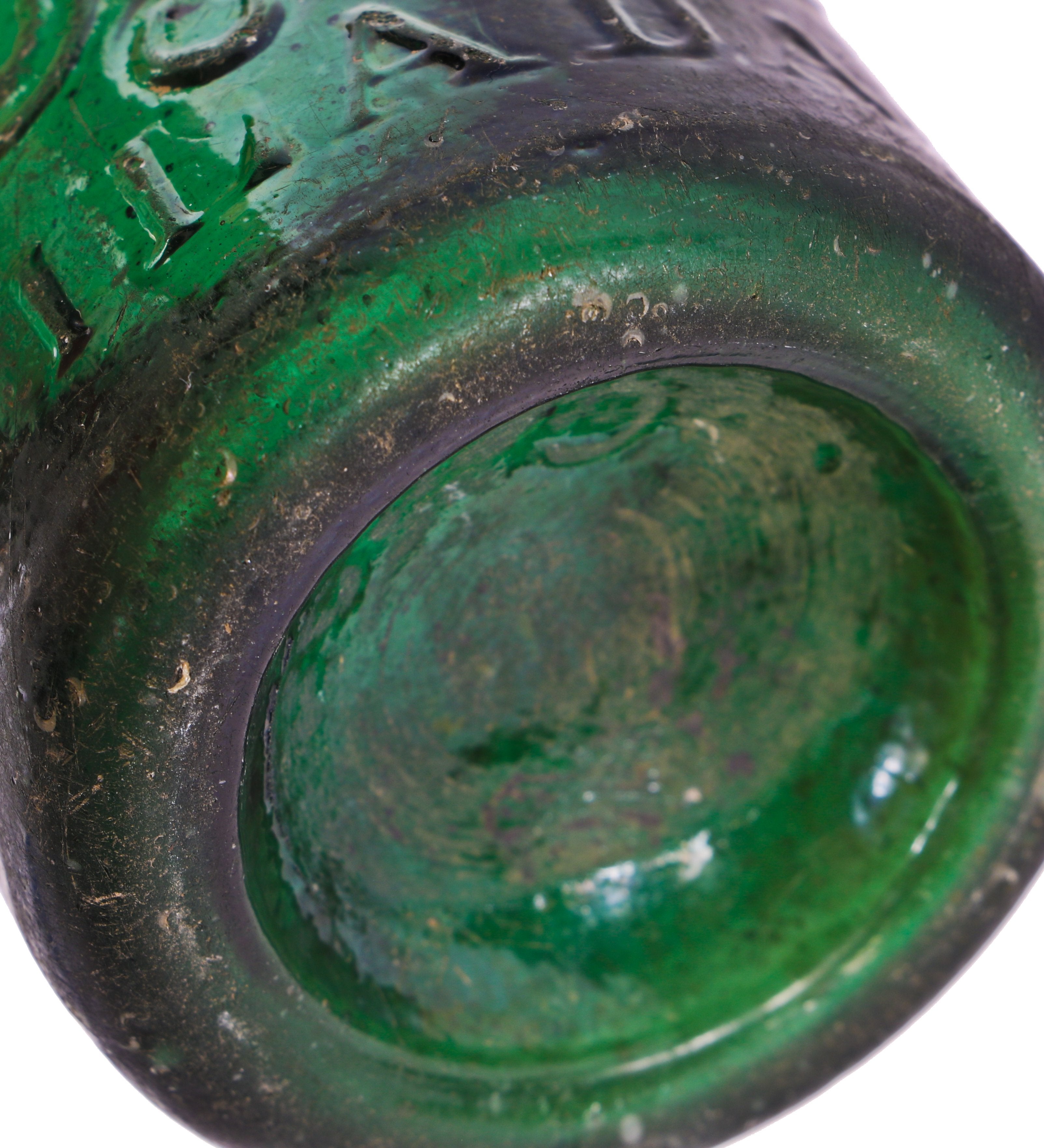 richly colored original and intact c. late 1850's dark emerald green iron-pontiled soda bottle manufactured for philadelphia bottler eugene roussel
