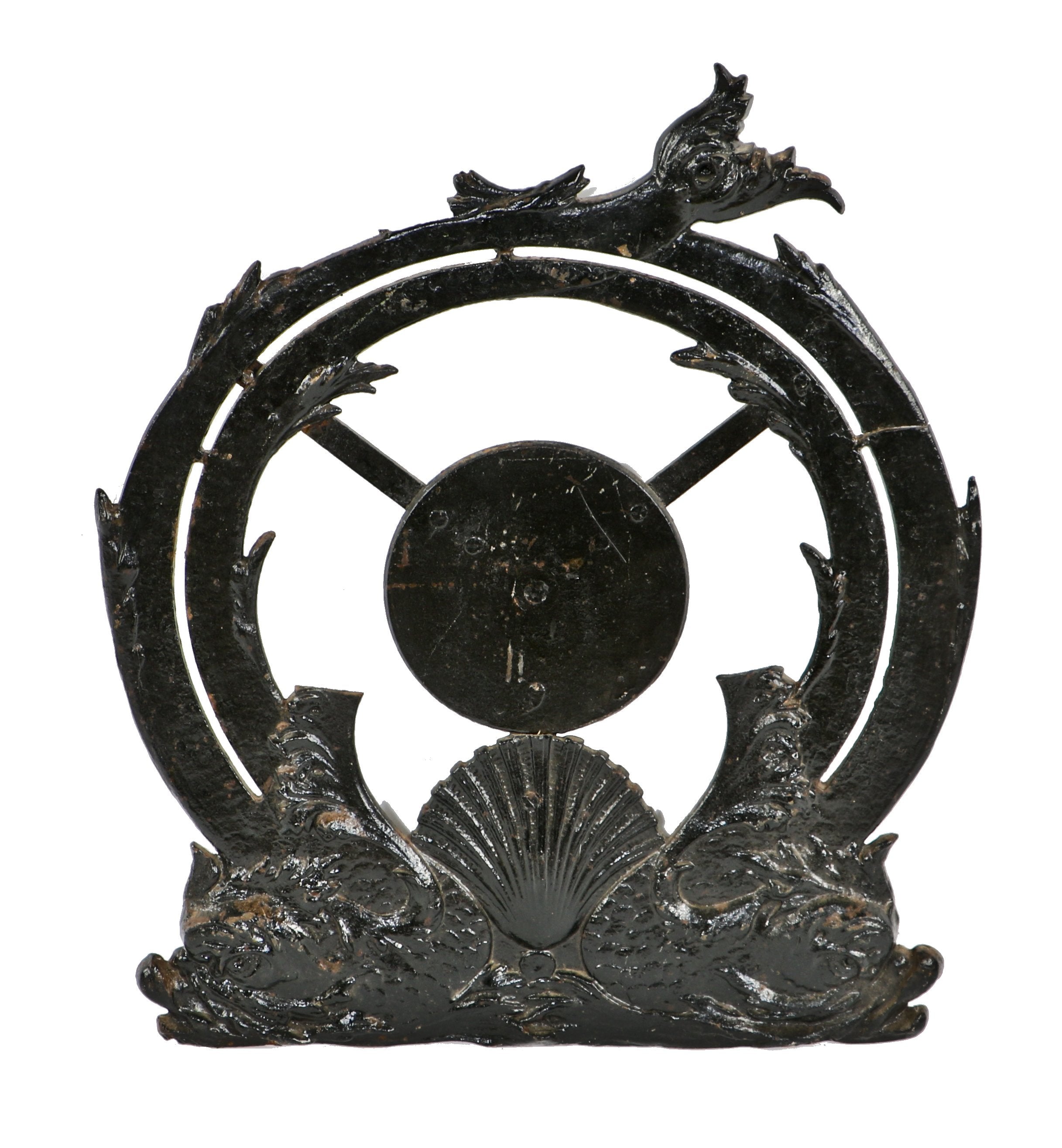 one of two largely intact late 19th century original black enameled downtown chicago fisher building ornamental cast iron elevator floor indicator panel