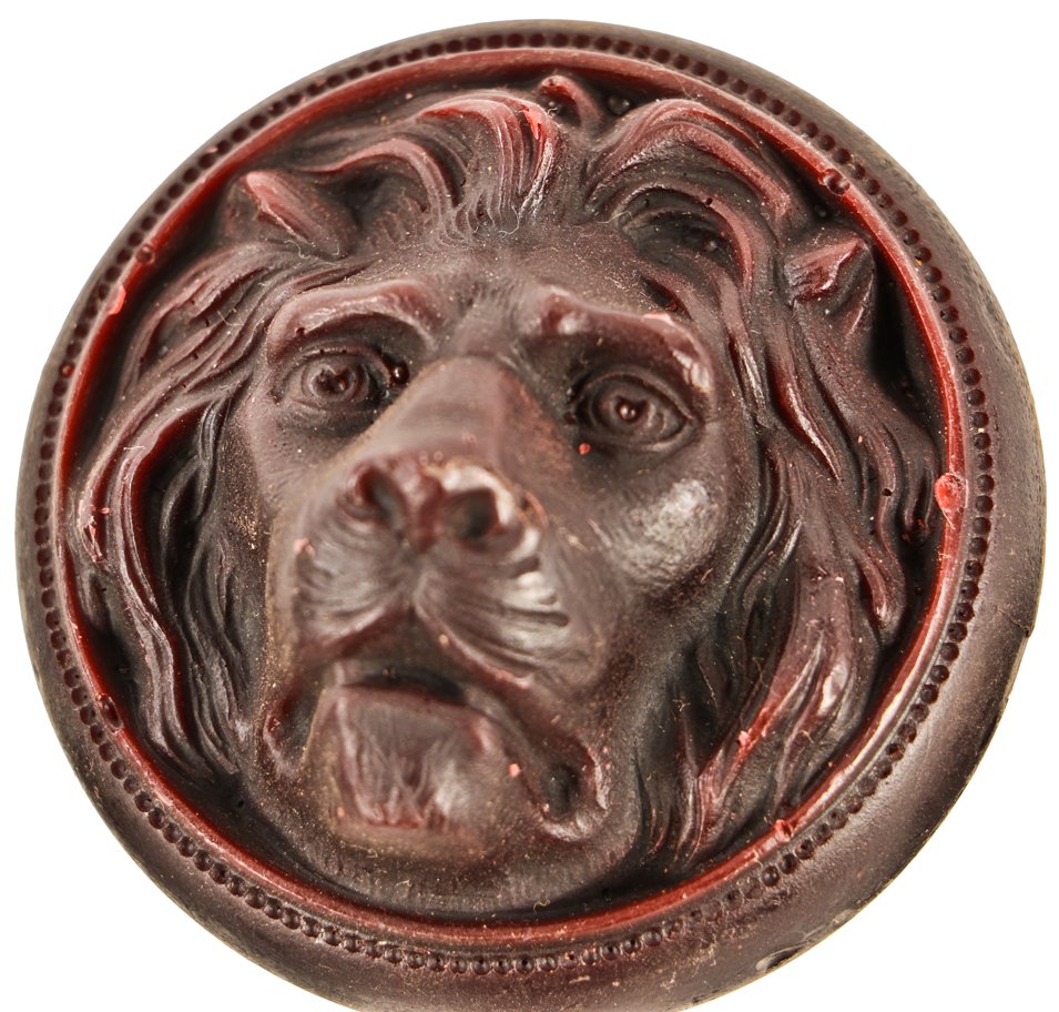 multiple matching solid wax intricately detailed figural "kruezinger lion head" doorknob models designed for use in lost wax metal casting