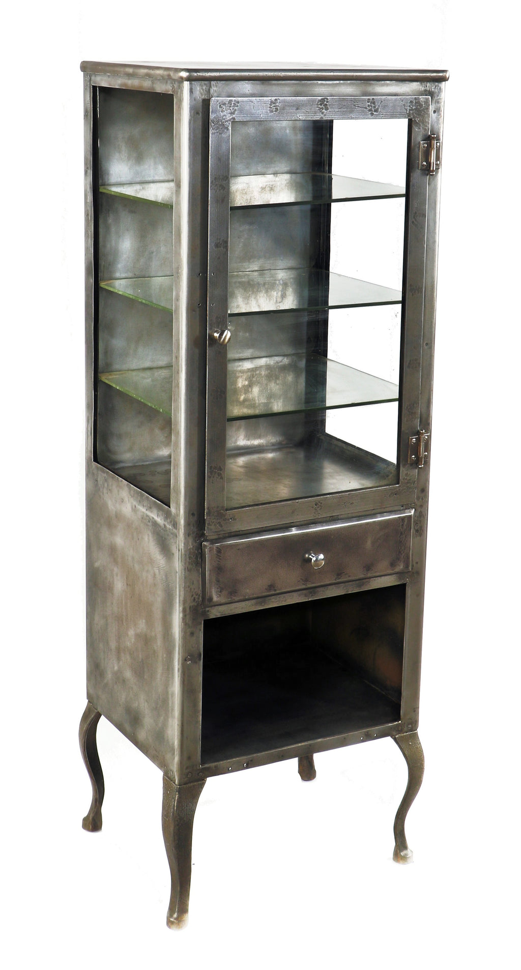 completely refinished early 1920's chicago cook county hospital operating theater surgical instrument cabinet with clear glass sidelights and cabriole style legs