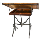 exceptional early 20th century antique american industrial refinished "the fry" fully adjustable architect's drafting table with original single oak wood cabinet and oversized hand wheels