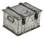 remarkable heavily reinforced c. 1870's antique american industrial "fire-proof" riveted joint strong box with opposed strap hinges and cement tile interior