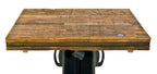 repurposed american industrial freestanding heavy duty display stand featuring a brushed metal cast iron rivet machine base with multiple compartments