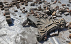 two original matching elegantly designed early 20th century standard brewery corner saloon carved limestone exterior roofline brackets or corbels with age appropriate wear