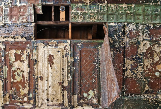 single c. 1900 original 2'x2' square stamped tin non-extant standard brewery saloon interior ceiling panel replete with neoclassical design motifs