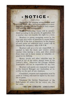 single original american depression era chicago athletic association building framed hotel guest room door informational plaque with original pane of glass
