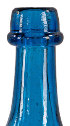 rare early 1850's antebellum period cobalt blue glass privy dug chicago iron-pontiled "celebrated mineral water" soda bottle with long neck and single ring applied lip
