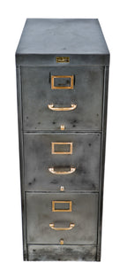 robust early 20th century freestanding compartmentalized parisian novelty celluloid button company factory office filing cabinet with brushed metal finish