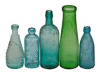 hard to find intact and all original privy dug crude nineteenth century blue aqua glass beehive style pepper sauce bottle fabricated by unknown makers.