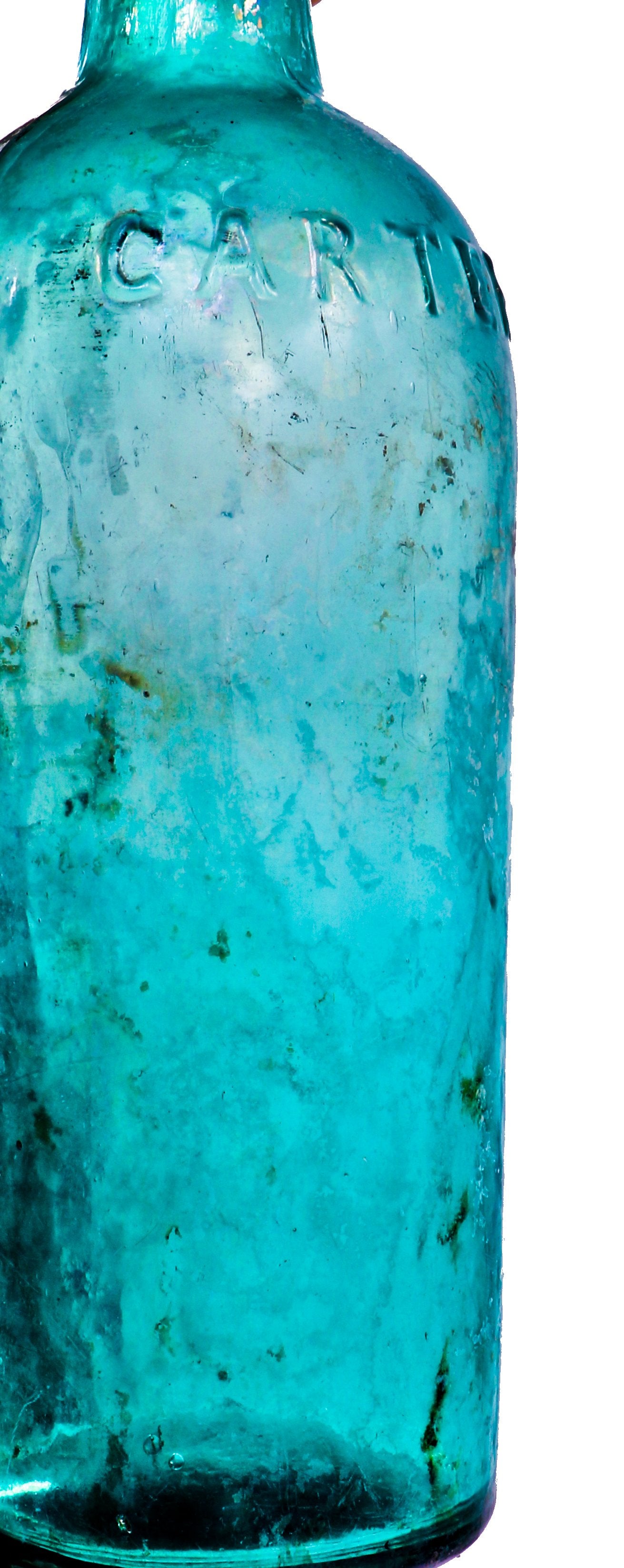 single antique original late nineteenth century vibrantly colored teal "carter's" master ink bottle dug from a chicago area privy.