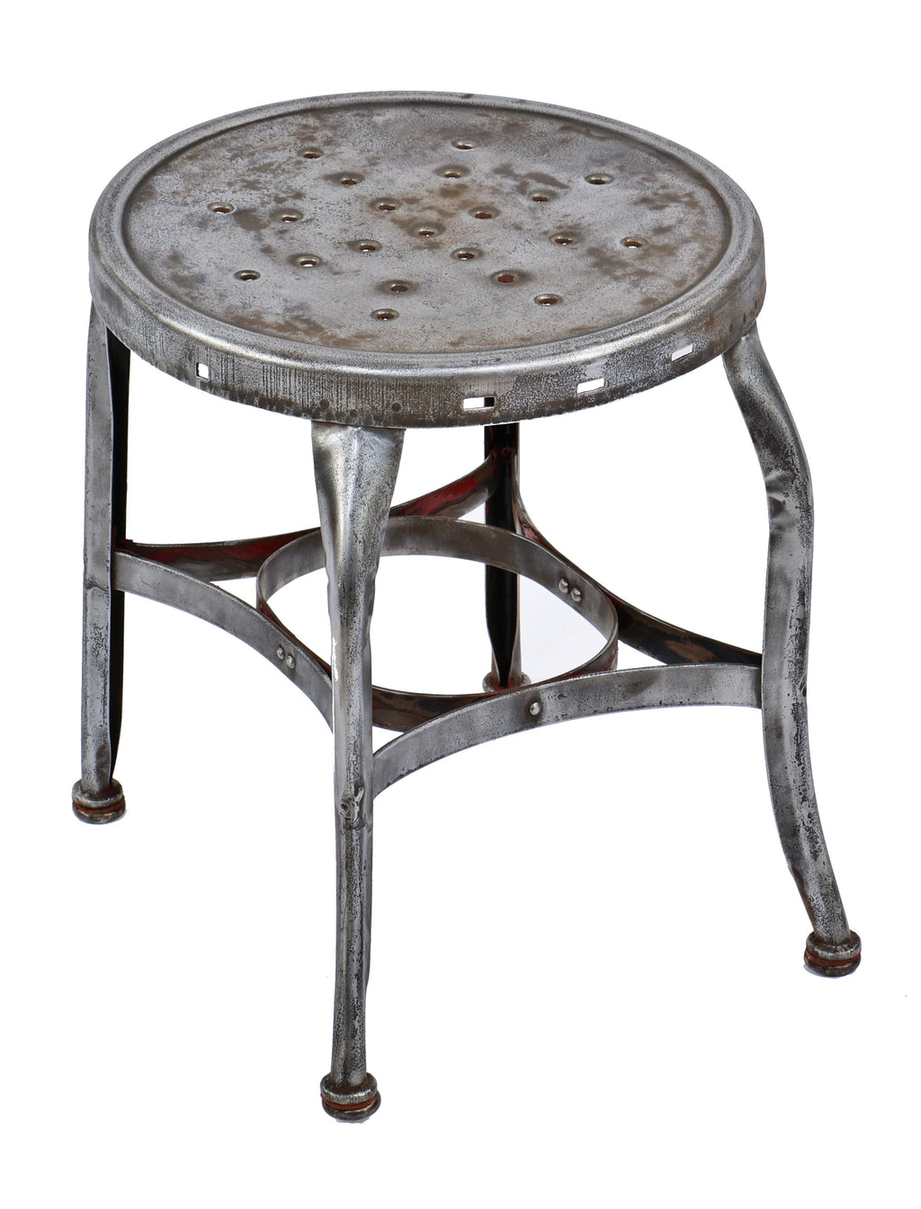 original early 20th century antique american industrial j. uhl-designed pressed and folded backless stationary "perfection" desk chair with brushed metal finish