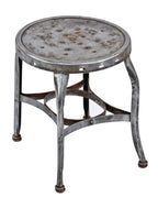 original early 20th century antique american industrial j. uhl-designed pressed and folded backless stationary "perfection" desk chair with brushed metal finish