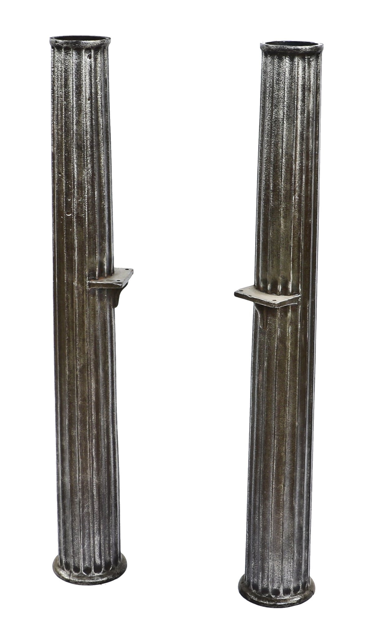 two matching antique american industrial late 19th century illinois railroad depot fairbanks platform scale cast iron fluted support columns with brushed metal finish