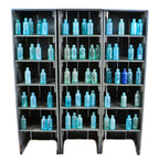 depression era american antique industrial conway clutch factory freestanding machine shop painted pine wood gear cutter shelving unit