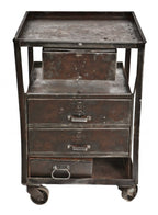 refinished c. 1940's u.s. war department heavy gauge cold-rolled steel mobile munitions factory storage cabinet with multiple compartments