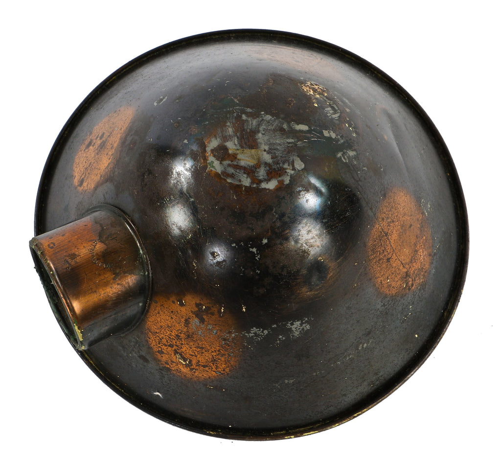 original and intact early 20th century antique american faries parabolic stamped steel portable light fixture reflector with highly desirable oxidized copper-plated finish
