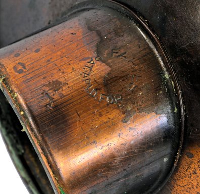 original and intact early 20th century antique american faries parabolic stamped steel portable light fixture reflector with highly desirable oxidized copper-plated finish