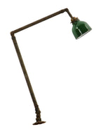 triple-jointed american industrial late 1940's wall or desk mount articulating arm "ajusco" task lamp with socket and diminutive deep bowl pressed steel green porcelain enameled shade