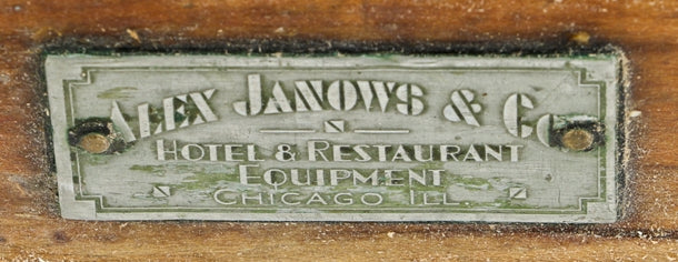 heavily reinforced and nicely worn original chicago blackstone hotel commercial kitchen rock hard maple wood butcher block table top with multiple through bolts