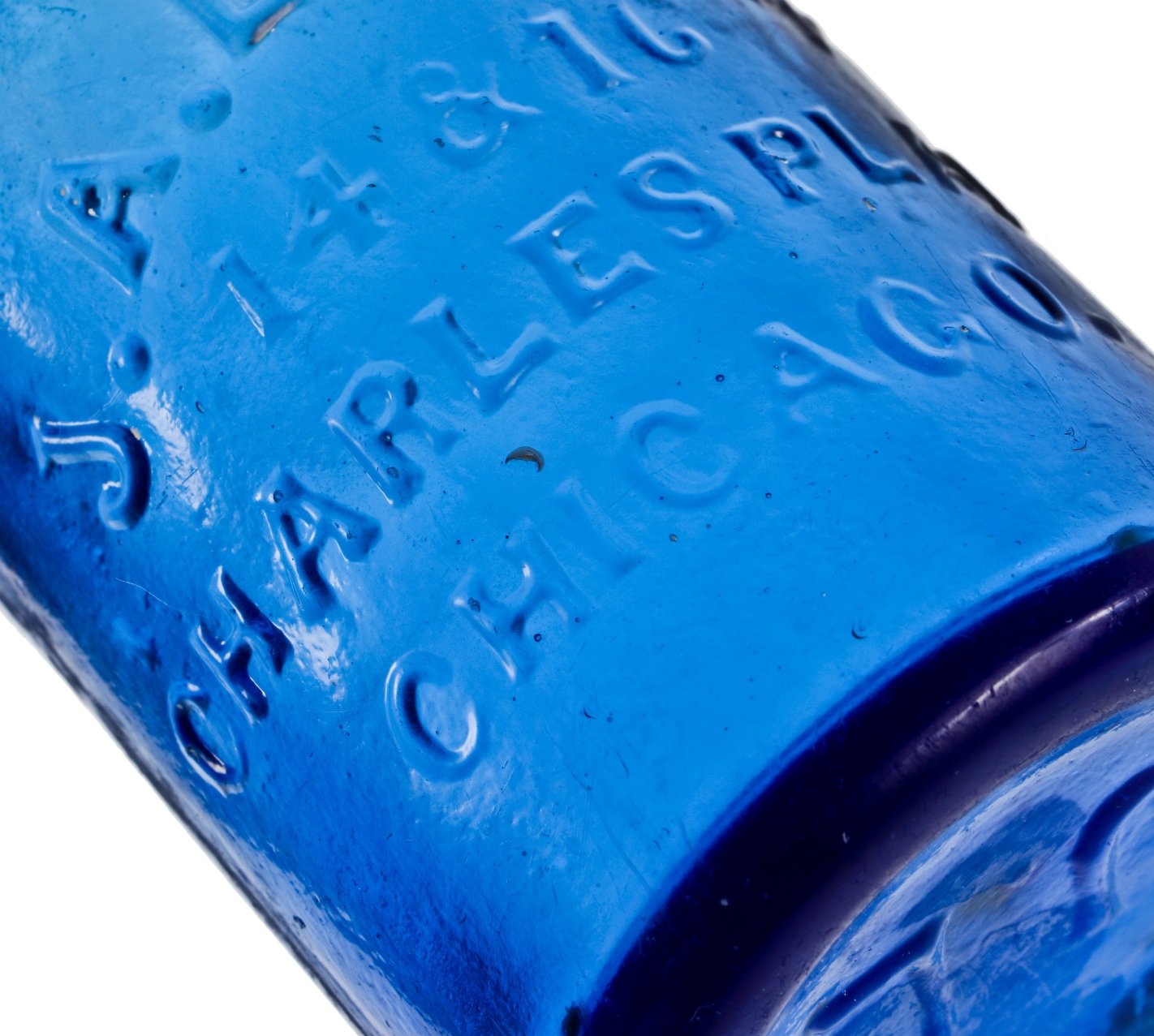 original and intact early 1870's richly colored deep cobalt blue glass john a. lomax blobtop soda or mineral water bottle with rare peen marks from an older slug plate