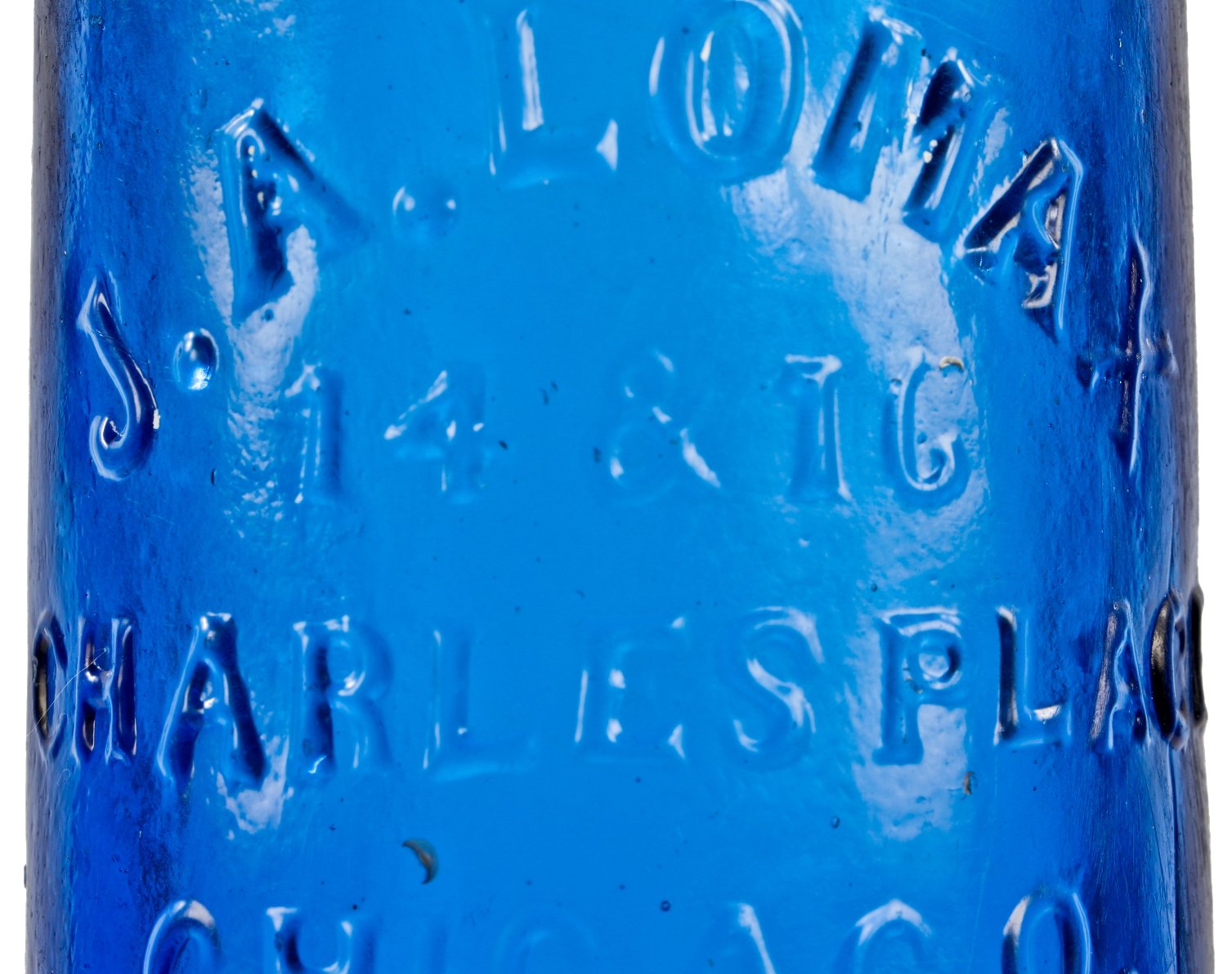 original and intact early 1870's richly colored deep cobalt blue glass john a. lomax blobtop soda or mineral water bottle with rare peen marks from an older slug plate