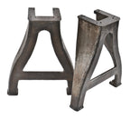 matching set of original c. 1918 antique american industrial "g-k" factory machine shop turret lathe cast iron brushed metal legs or bases with an applied clear coat lacquer