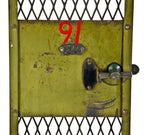 original early 20th century antique american locomotive factory industrial green painted "federal" expanded steel mesh locker door with intact t-handle