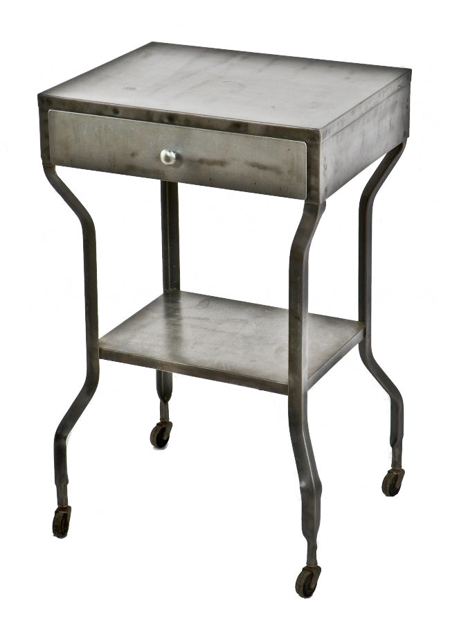 refinished c. 1920's or early 1930's american antique medical lightweight versatile hospital operating room side table with single pull-out drawer and undershelf