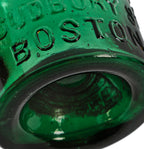 original and intact c. 1860's teal blue green glass robinson, wilson & legalee porter style boston privy dug pontiled bottle with crude single ring applied lip with slop-over