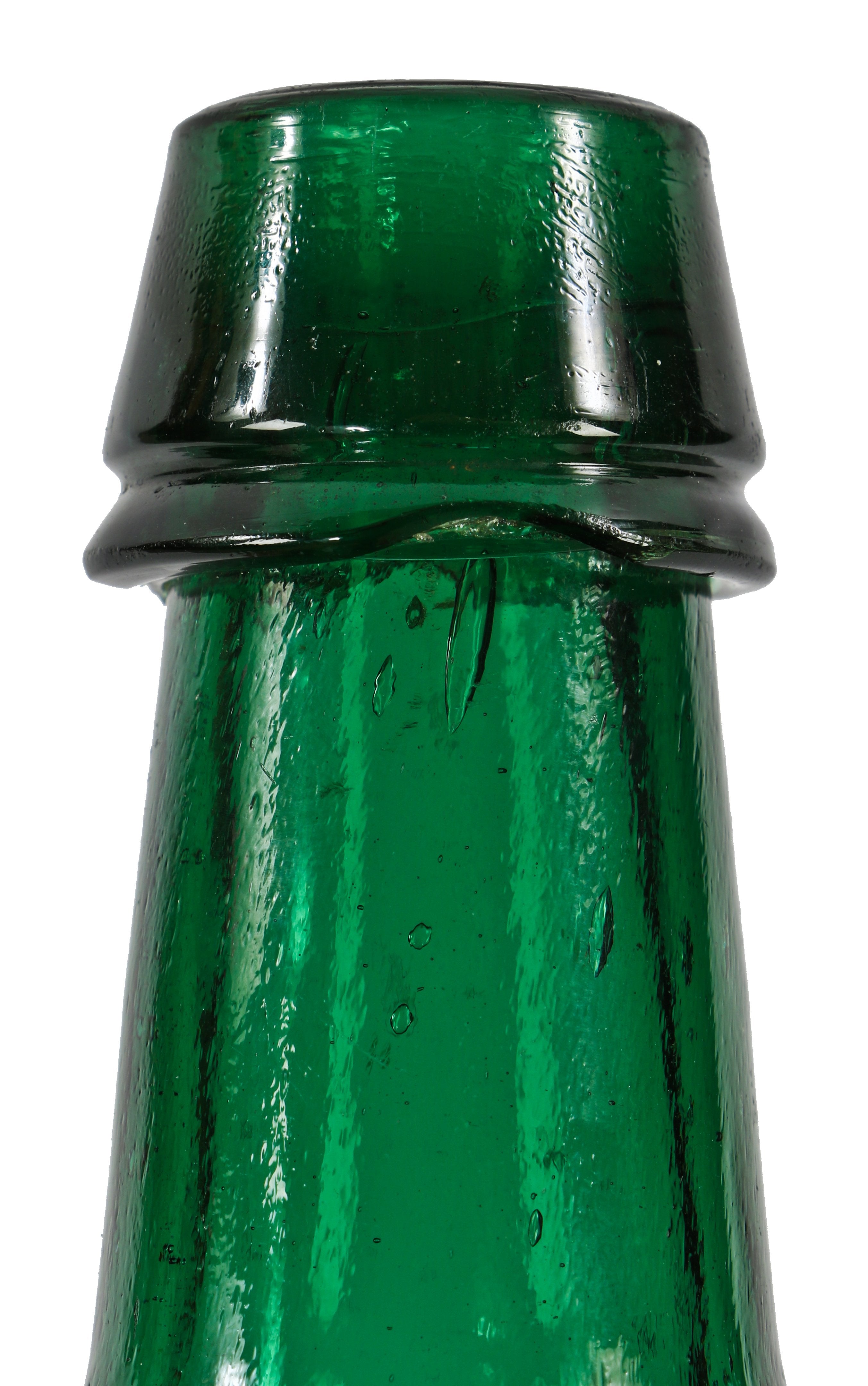 original and intact c. 1860's teal blue green glass robinson, wilson & legalee porter style boston privy dug pontiled bottle with crude single ring applied lip with slop-over