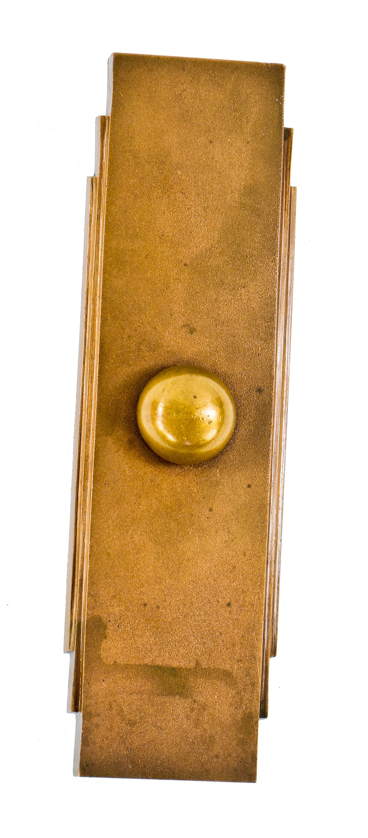 c. 1930's antique american chicago commercial building art deco machine age flush mount elevator cab or car call push button with "stepped" backplate