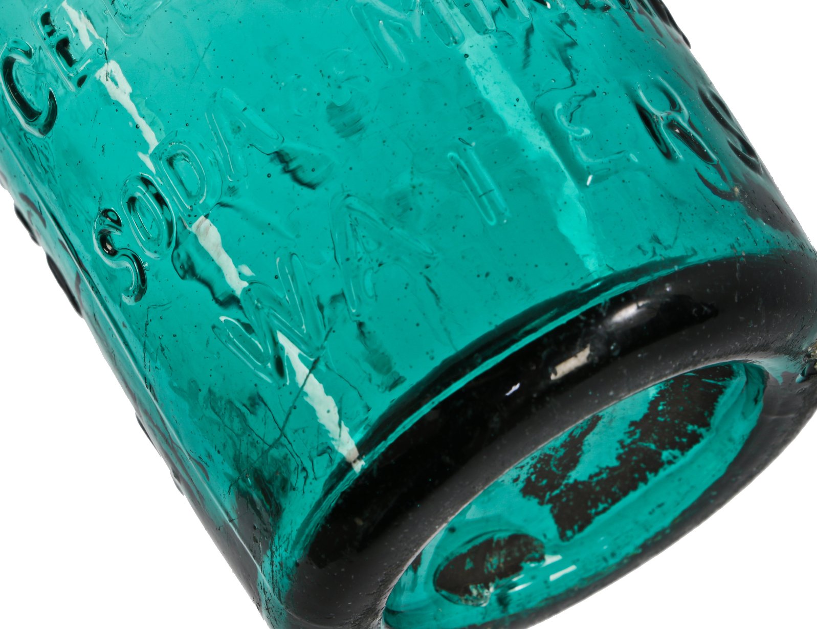 exceptional mid-1840's antique american vibrant blue-green "attic" iron-pontiled soda bottle with tapered blobtop manufactured for new york bottler john tweddle jr.