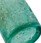 rare and intact privy dug light green teal pony style soda bottle with applied blob top manufactured for chicago bottlers august, william, and frederick lang.