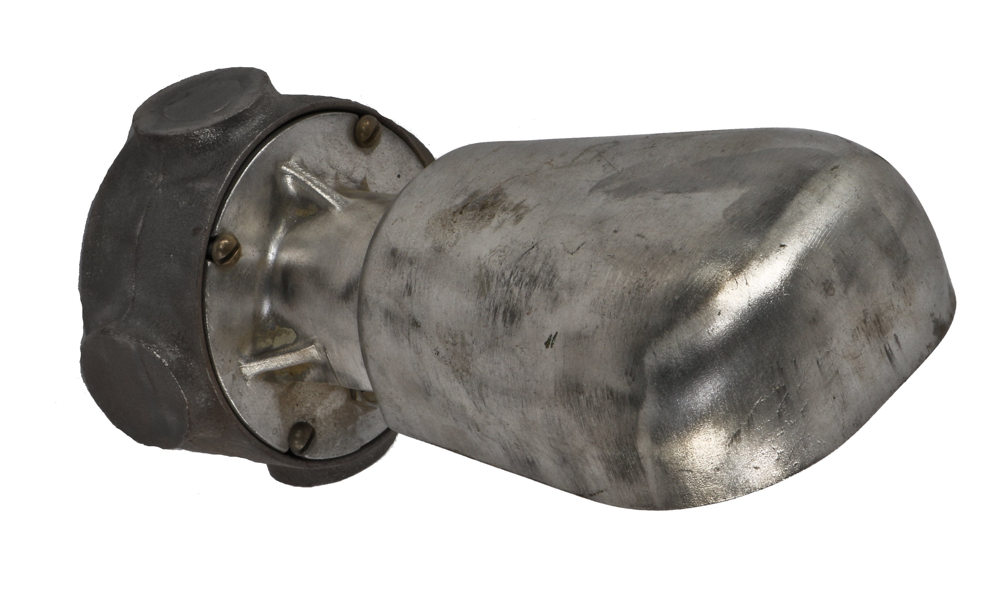 original and intact c. 1930's american industrial steel and cast iron cargo ship wall sconce or reading light with integrated reflector and on/off toggle switch