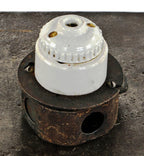 one of two original and completely intact flush mount two-piece concealed or enclosed white ceramic bryant pendant light fixture canopies or "rosettes"