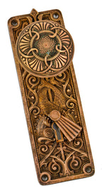 very rare and visually striking antique american venetian building interior ornamental cast bronze passage door hardware with intact swinging keyhole cover