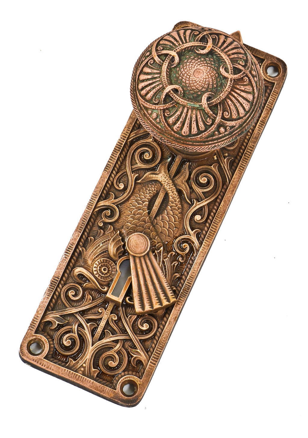 one of two matching original historically important finely executed ornametnal cast bronze christoper columbus building interior passage door hardware