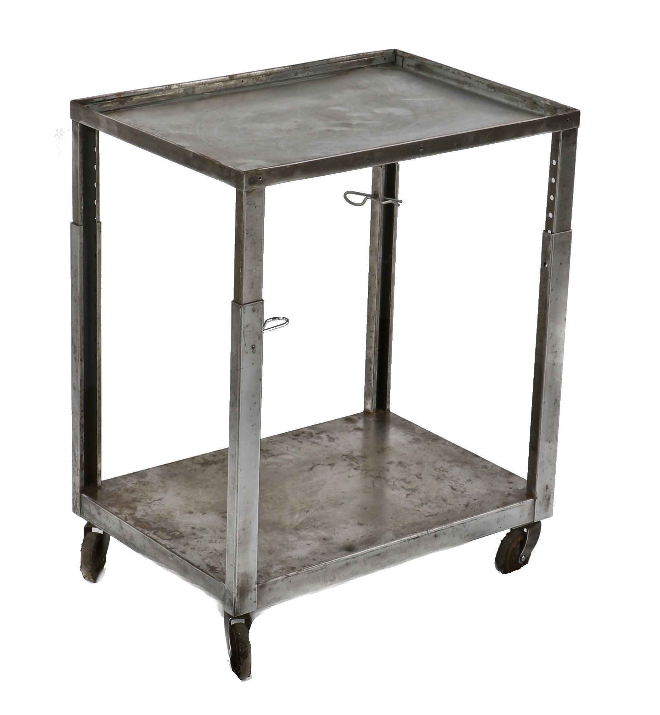 original and fully adjustable refinished light weight cold-rolled steel american industrial mobile factory cart  with telescoping top and spacious integrated undershelf