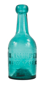original and intact mid-nineteenth century american teal green glass henry knebel porter style soda or mineral water bottle with applied blobtop