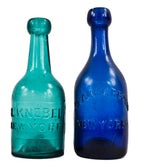 all original hard to find c. 1849-1853 dark cobalt blue iron-pontiled privy dug soda bottle manufactured for john and alexander dearborn in new york.