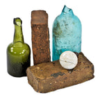 hard to find original fragment of an antique c. 1870-1872 oversized medium blue aqua quart cider bottle fabricated for chicago bottling giant john a. lomax